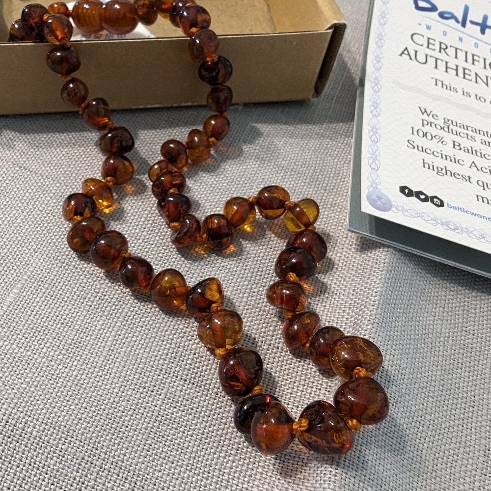 New Baltic Wonder Amber Necklace Baroque Polished congac